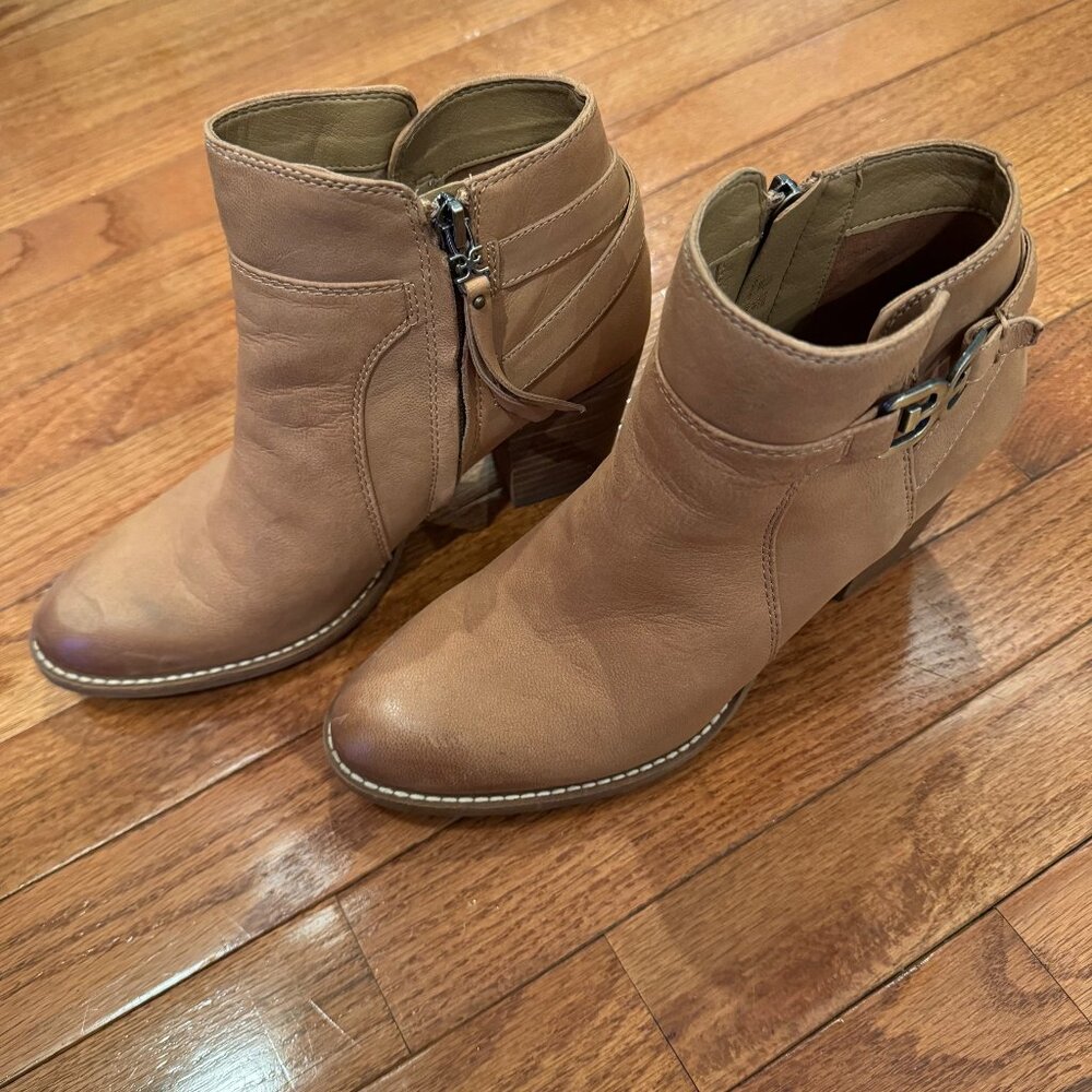 Sam Edelman Tan Leather Ankle Boots Block Heel Booties Women’s 8